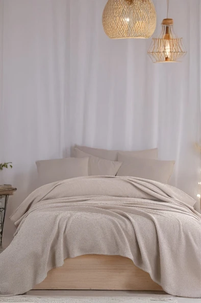 Upstyle Ecocel Pike Örtü Çift Kişilik 200x230cm Karde Vizon Gri ürün görseli 1