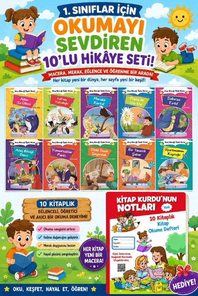 1.Sınıflar İçin Okumayı Sevdiren 10 lu Hikaye Seti (Kitap Okuma Defteri Hediyeli) ürün görseli 1