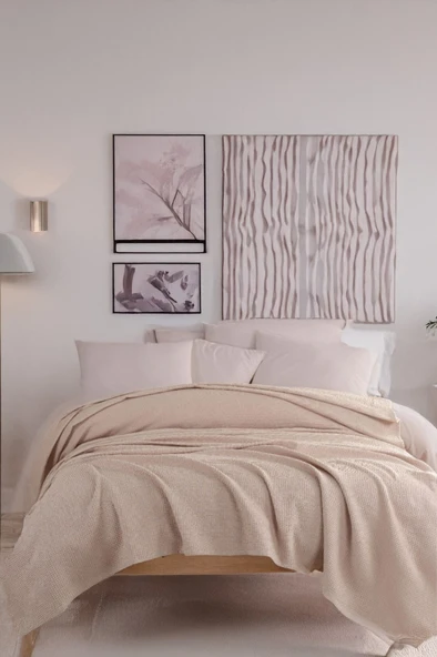Upstyle Ecocel Pike Örtü Çift Kişilik 200x230cm Karde Koyu Bej ürün görseli 1