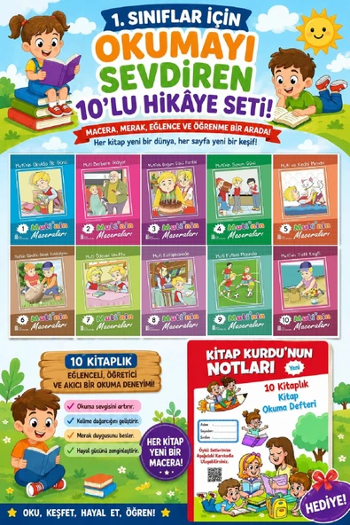 1.Sınıflar İçin Okumayı Sevdiren 10 lu Hikaye Seti 9 (Kitap Okuma Defteri Hediyeli) ürün görseli 1