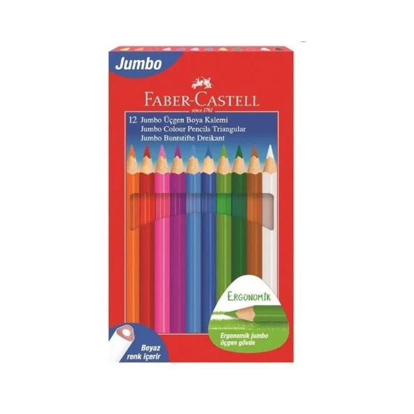 Jumbo Üçgen Kuru Boya Kalemi Faber Castell 12 Renk Karton Kutu ürün görseli 1