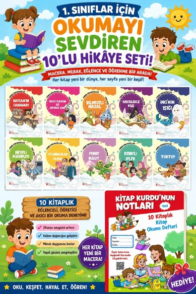 1.Sınıflar İçin Okumayı Sevdiren 10 lu Hikaye Seti 7 (Kitap Okuma Defteri Hediyeli) ürün görseli 1