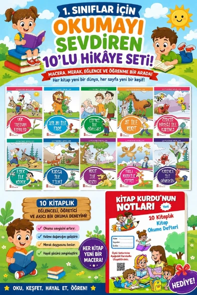 1.Sınıflar İçin Okumayı Sevdiren 10 lu Hikaye Seti 9 (Kitap Okuma Defteri Hediyeli) ürün görseli 1