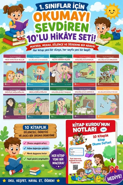 1.Sınıflar İçin Okumayı Sevdiren 10 lu Hikaye Seti 8 (Kitap Okuma Defteri Hediyeli) ürün görseli 1