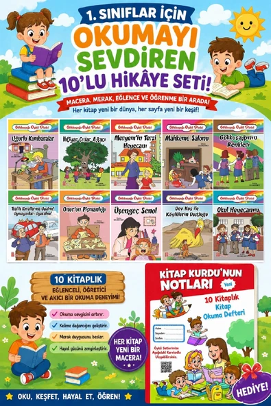 1.Sınıflar İçin Okumayı Sevdiren 10 lu Hikaye Seti 6 (Kitap Okuma Defteri Hediyeli) ürün görseli 1