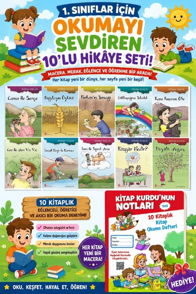 1.Sınıflar İçin Okumayı Sevdiren 10 lu Hikaye Seti 4 (Kitap Okuma Defteri Hediyeli) ürün görseli 1
