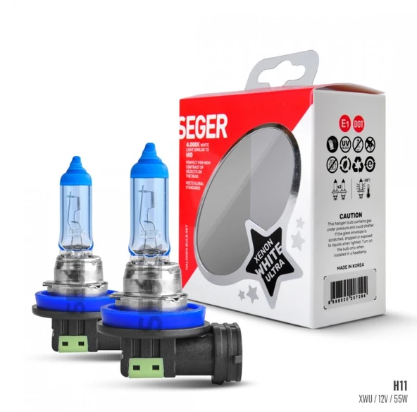 Seger H11 12V 55W Xenon White Ultra (4.000K Beyaz Işık) ürün görseli 1