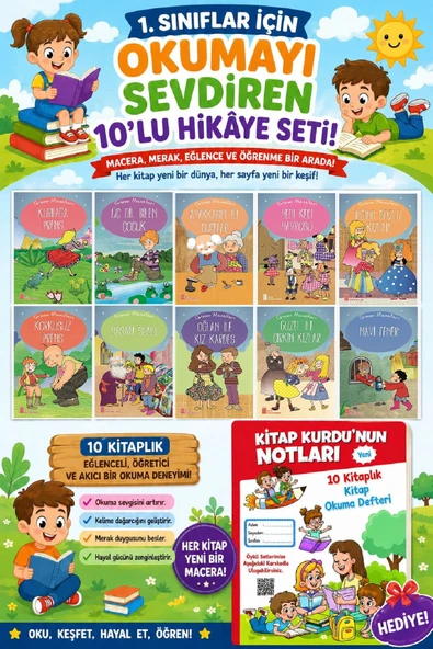 1.Sınıflar İçin Okumayı Sevdiren 10 lu Hikaye Seti 5 (Kitap Okuma Defteri Hediyeli) ürün görseli 1