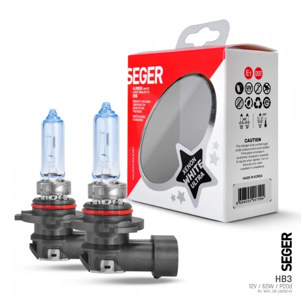 Seger HB3 9005 12V 60W Xenon White Ultra (4.000K Beyaz Işık) ürün görseli 1