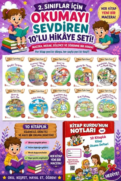 2.Sınıflar İçin Okumayı Sevdiren 10 lu Hikaye Seti 5 (Kitap Okuma Defteri Hediyeli) ürün görseli 1