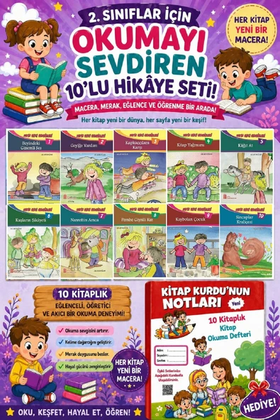 2.Sınıflar İçin Okumayı Sevdiren 10 lu Hikaye Seti 4 (Kitap Okuma Defteri Hediyeli) ürün görseli 1