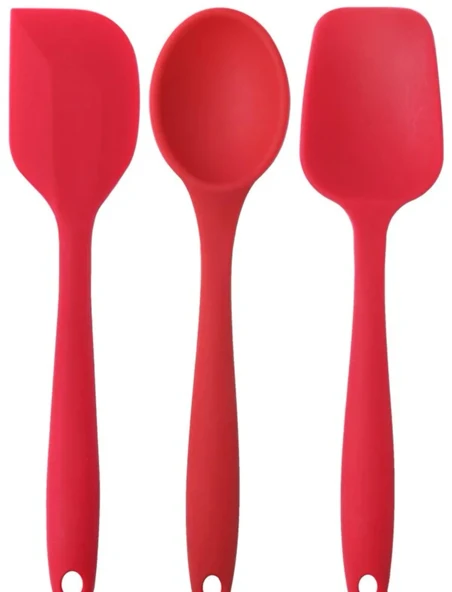 PinkRose Büyük Boy Kırmızı Silikon Spatula + Kaşık Set ürün görseli 1