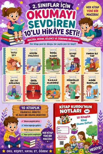 2.Sınıflar İçin Okumayı Sevdiren 10 lu Hikaye Seti 2 (Kitap Okuma Defteri Hediyeli) ürün görseli 1