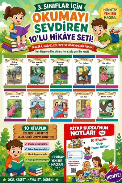 3.Sınıflar İçin Okumayı Sevdiren 10 lu Hikaye Seti (Kitap Okuma Defteri Hediyeli) ürün görseli 1