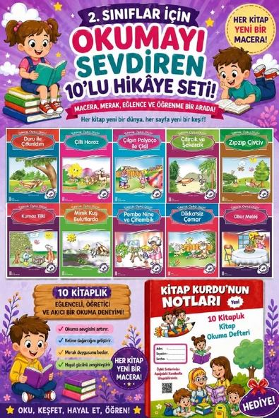2.Sınıflar İçin Okumayı Sevdiren 10 lu Hikaye Seti 7 (Kitap Okuma Defteri Hediyeli) ürün görseli 1