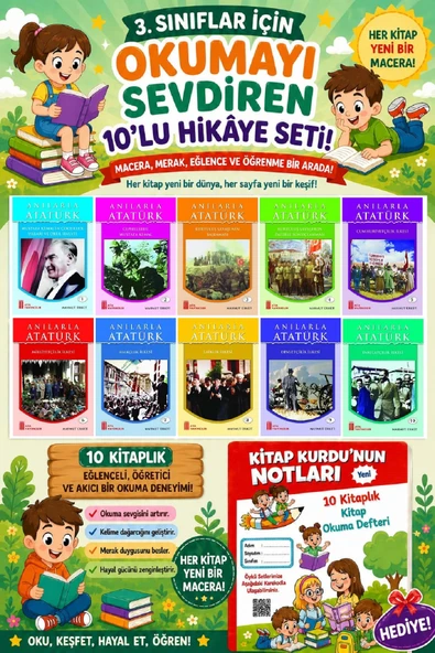 3.Sınıflar İçin Okumayı Sevdiren 10 lu Hikaye Seti 2 (Kitap Okuma Defteri Hediyeli) ürün görseli 1