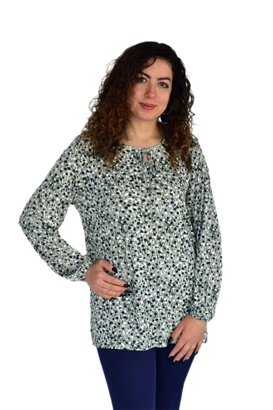 Kadın Ebruli Desen Baskılı Viscon Bluz BGL-ST04286 ürün görseli 1