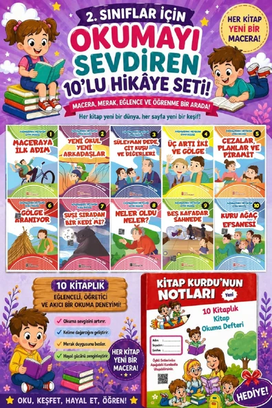 2.Sınıflar İçin Okumayı Sevdiren 10 lu Hikaye Seti 12 (Kitap Okuma Defteri Hediyeli) ürün görseli 1