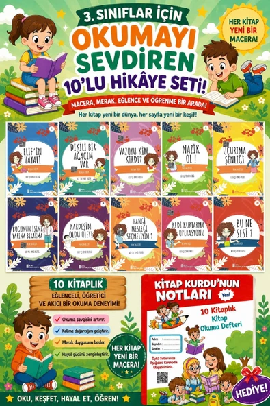 3.Sınıflar İçin Okumayı Sevdiren 10 lu Hikaye Seti 8 (Kitap Okuma Defteri Hediyeli) ürün görseli 1