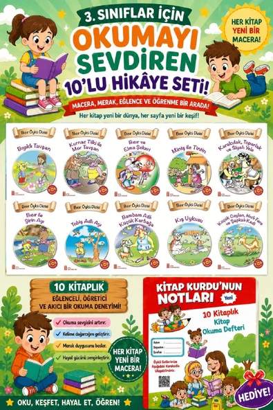 3.Sınıflar İçin Okumayı Sevdiren 10 lu Hikaye Seti 3 (Kitap Okuma Defteri Hediyeli) ürün görseli 1
