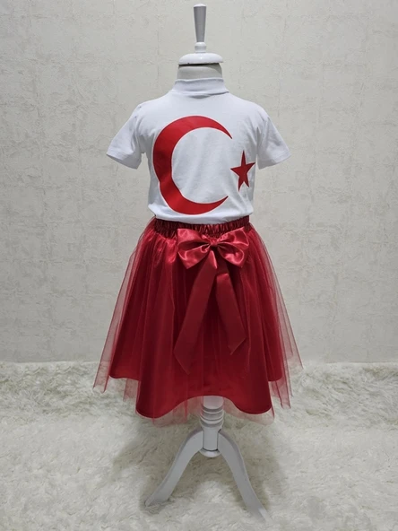 Ay Yıldızlı Tişört Kırmızı Tütü Etek Takım ürün görseli 1