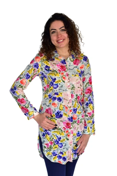 Kadın Gül Desen Viscon Gömlek BGL-ST04241 ürün görseli 1