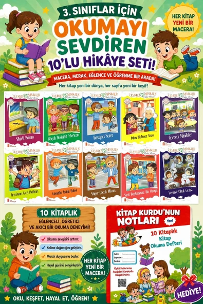 3.Sınıflar İçin Okumayı Sevdiren 10 lu Hikaye Seti 4 (Kitap Okuma Defteri Hediyeli) ürün görseli 1
