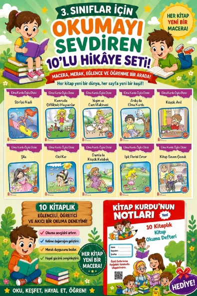 3.Sınıflar İçin Okumayı Sevdiren 10 lu Hikaye Seti 9 (Kitap Okuma Defteri Hediyeli) ürün görseli 1