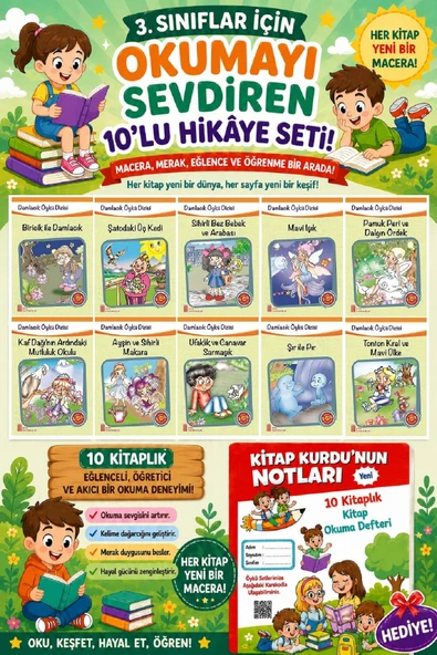 3.Sınıflar İçin Okumayı Sevdiren 10 lu Hikaye Seti 6 (Kitap Okuma Defteri Hediyeli) ürün görseli 1