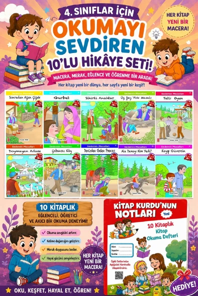4.Sınıflar İçin Okumayı Sevdiren 10 lu Hikaye Seti (Kitap Okuma Defteri Hediyeli) ürün görseli 1