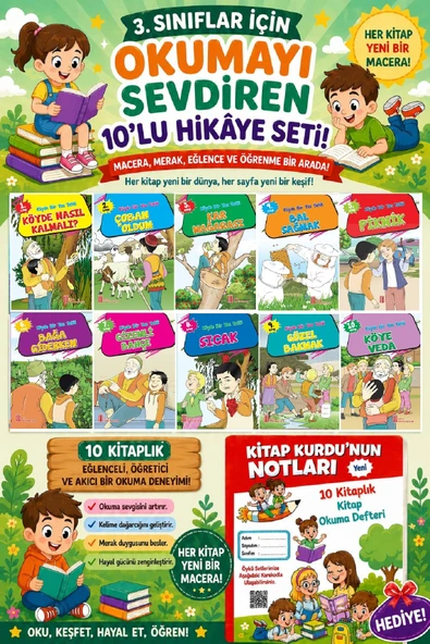3.Sınıflar İçin Okumayı Sevdiren 10 lu Hikaye Seti 12(Kitap Okuma Defteri Hediyeli) ürün görseli 1