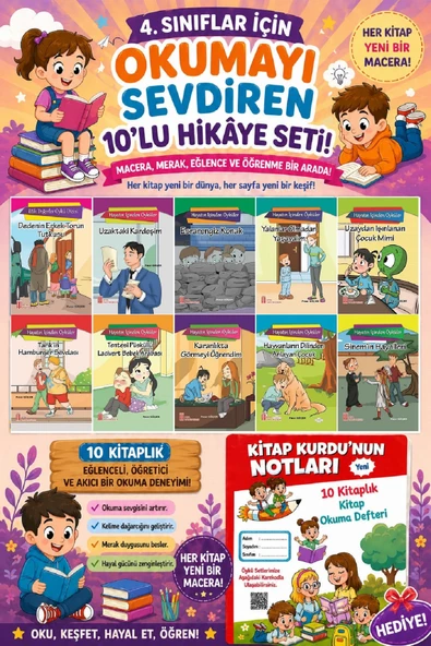 4.Sınıflar İçin Okumayı Sevdiren 10 lu Hikaye Seti 2 (Kitap Okuma Defteri Hediyeli) ürün görseli 1