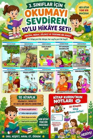 3.Sınıflar İçin Okumayı Sevdiren 10 lu Hikaye Seti 11 (Kitap Okuma Defteri Hediyeli) ürün görseli 1