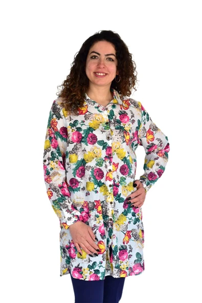 Kadın Çiçekli Desen Viscon Gömlek BGL-ST04238 - Resim 2