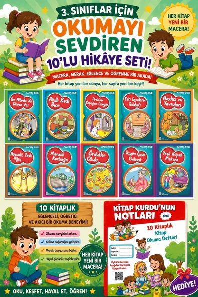 3.Sınıflar İçin Okumayı Sevdiren 10 lu Hikaye Seti 13 (Kitap Okuma Defteri Hediyeli) ürün görseli 1