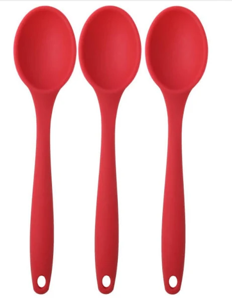 PinkRose Büyük Boy Yanmaz Yapışmaz Kırmızı Silikon Kaşık Set 3 Lü ürün görseli 1