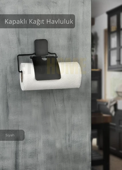 Kapaklı Kağıt Havluluk Paslanmaz Peçetelik Çelik Banyo Havluluk Düzenleyici Siyah ürün görseli 1
