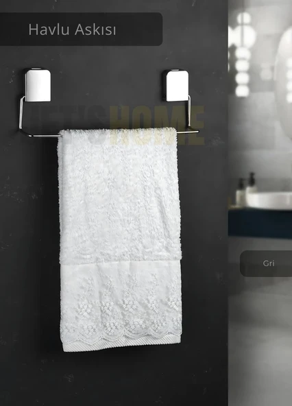 Havlu Askısı Paslanmaz Çelik Yapışkanlı Banyo Havluluk Düzenleyici Krom ürün görseli 1