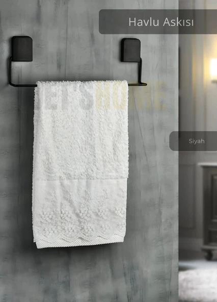 Havlu Askısı Paslanmaz Çelik Yapışkanlı Banyo Havluluk Düzenleyici Siyah ürün görseli 1