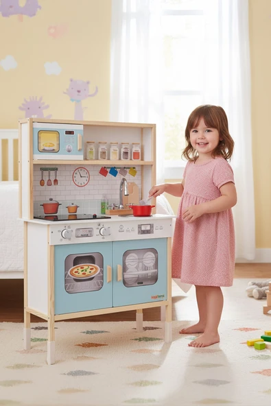 Ahşap Oyuncak Mutfak Montessori Led Ocaklı Mutfak, Çocuk Mutfağı, Hediye Halı DBG102 ürün görseli 1