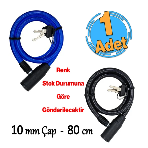 Bisiklet Halat Zincir Kilidi 80 cm Çelik Kilit Çap 10 mm Ø  Hırsız Önleme Güvenlik 1 Adet ürün görseli 1
