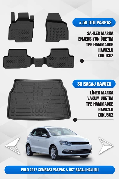 Sahler Vw Polo 2017-2025 Uyumlu 4.5D Premium Havuzlu Paspas ve Liner Marka 3D ÜST Bagaj Havuzu ürün görseli 1