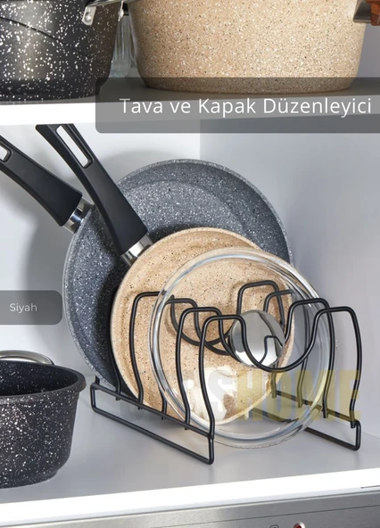 Tava Kapak Düzenleyici Paslanmaz 5 Bölmeli Tabaklık Siyah ürün görseli 1