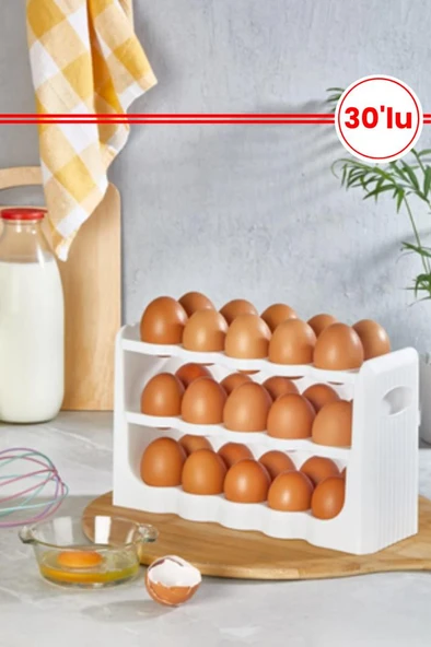 Flosoft 30’lu Yumurta Organizer, 30 Bölmeli 3 Katlı Yumurtalık Buzdolabı Raf Düzenleyici Kutu ürün görseli 1