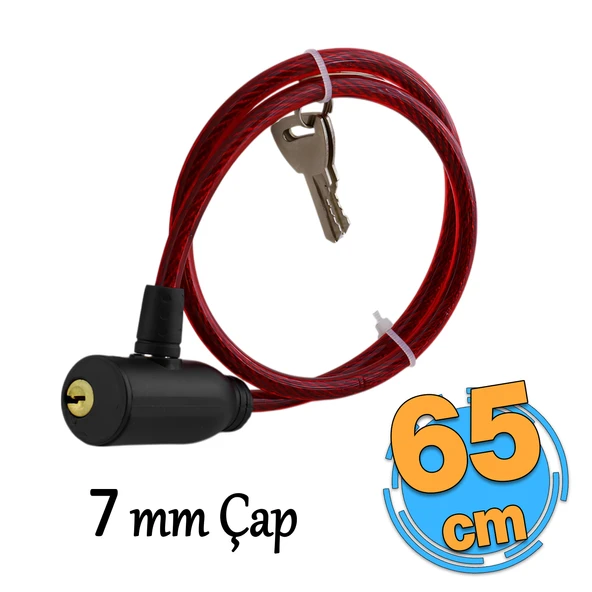 Bisiklet Halat Zincir Kilidi 65 cm Çelik Kilit Çap 10 mm Ø  Hırsız Önle Güvenlik 1 Adet Kırmızı Renk ürün görseli 1