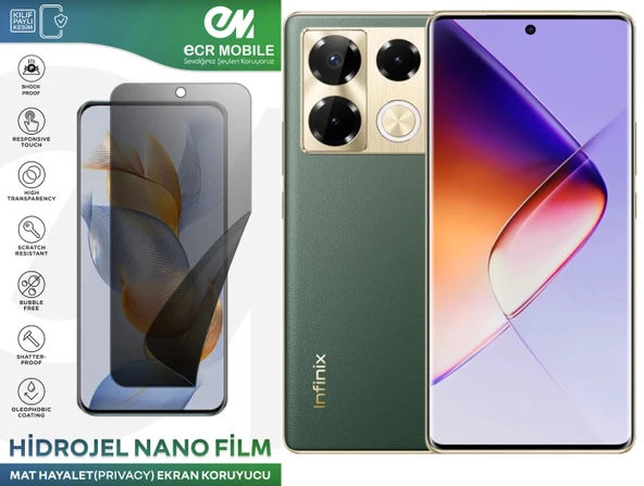 Infinix Note 40 Pro Uyumlu Hidrojel Nano Ekran Koruyucu Film HAYALET(Privacy)Tempered Cam Değildir ürün görseli 1