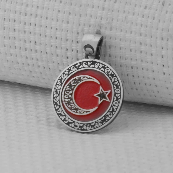 Gravür İşlemeli 925 Ayar Gümüş Küçük Boy Ay Yıldız Kolye Ucu ürün görseli 1