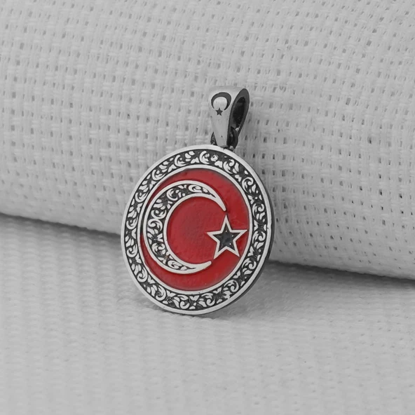 Gravür İşlemeli 925 Ayar Gümüş Orta Boy Ay Yıldız Kolye Ucu ürün görseli 1