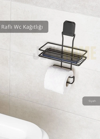 Paslanmaz Raflı Tuvalet Kağıdı Askılığı Wc Kağıtlık Tutucu Siyah ürün görseli 1