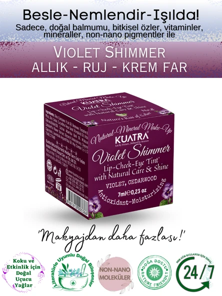 Violet Shimmer Lip-Cheek-Eye ‘Tint’ Doğal İçerikli Allık, Ruj, Göz Farı (Makyaj ve Cilt Bakımı) ürün görseli 1